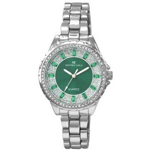 38mm Montres Carlo Women Fashion Luxury Ladies Stones Quartz Silver Dress Watch